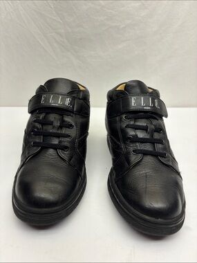 ELLE Paris Kid’s Black Leather Lace-Up Sneakers, SZ 3 little boy, box 74